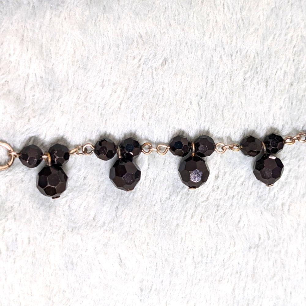 Vintage 1990's Black Facetted Crystal Bead Choker w/ Bracelet & Pierced Earrings - Picture 6 of 11
